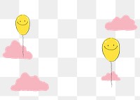 Balloon & cloud png border, cute drawing illustration, transparent background