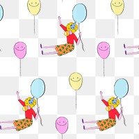 Girl & balloon pattern png background, drawing illustration, seamless design