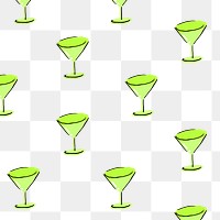 Green martini glass pattern png background, drawing illustration, seamless design