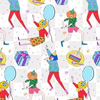 Partying cartoons pattern png background, drawing illustration, seamless design