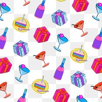 Birthday party pattern png background, drawing illustration, seamless design