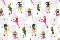 Dancing cartoons pattern png background, drawing illustration, seamless design