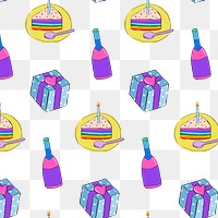 Birthday party pattern png background, drawing illustration, seamless design