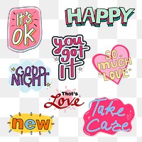 Typography png sticker, cute trending word collage element on transparent background collection