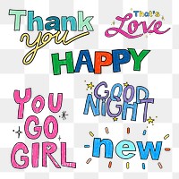 Typography png sticker, cute trending word collage element on transparent background collection