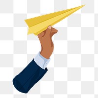 Paper plane png sticker, businessman's hand holding graphic