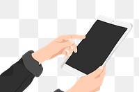 Social media addiction png background, hand holding tablet