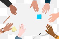 Business frame png, transparent background, diverse hands in meeting