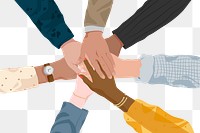 United hands png, transparent background, business people illustration