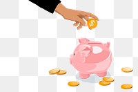 Budgeting finance png transparent background, piggy bank with hand