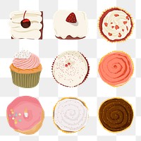 Cupcake sticker png, food illustration design set