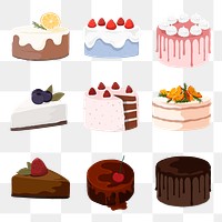 Cake sticker png, food illustration design set