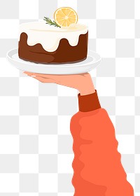 Lemon cake png, food sticker, held by woman