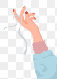 Woman hand png sticker, blue ribbon, people illustration design