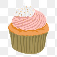 Cupcake png, pink frosting, food sticker illustration