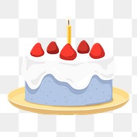 Birthday cake png, lit candle, food sticker illustration