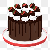 Chocolate strawberry cake png sticker, aesthetic food illustration