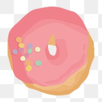 Strawberry glazed donut png, aesthetic food sticker illustration