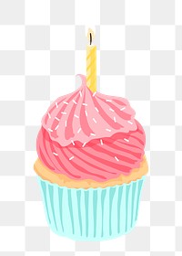 Cupcake png, birthday candle sticker, food illustration