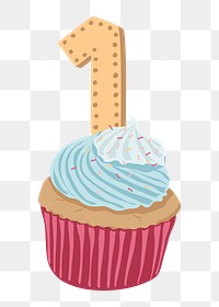Cupcake png, birthday party sticker, food illustration