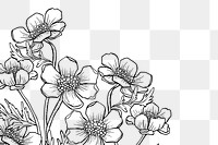 Floral line art png border, hand drawn design, transparent background