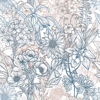 Seamless flower pattern png collage element, line art design, transparent background 