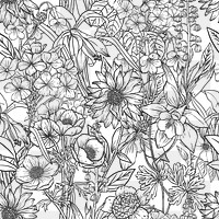 Floral seamless pattern png collage element, coloring book design, transparent background 