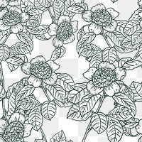 Floral seamless pattern png collage element, coloring book design, transparent background 