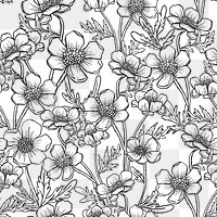 Floral seamless pattern png collage element, coloring book design, transparent background 