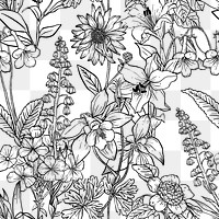 Floral seamless pattern png collage element, coloring book design, transparent background 