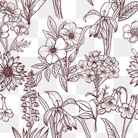 Png floral seamless pattern, hand drawn collage element, transparent background