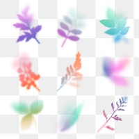 Transparent multicolored neon botanical png elements, gradient floral stickers