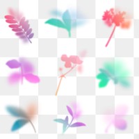Multicolored botanical png elements, gradient floral stickers