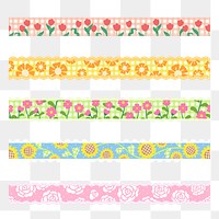 Cute floral border element png sticker set, pastel color design on transparent background