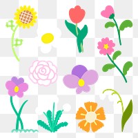 Colorful flower png sticker set on transparent background