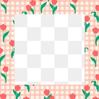 Pink png floral gingham frame, cute rose on transparent background