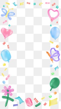 Birthday png design frame, balloon art on transparent background