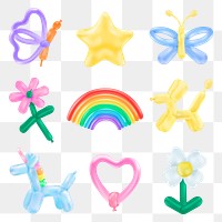 Balloon art png sticker, transparent background set