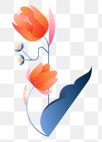 Flat orange png flower design sticker, transparent background, aesthetic design