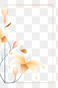 Graphic blooming lilies png flower design frame, transparent background, aesthetic design