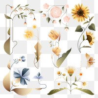 Geometric flower png sticker collection, botanical element, transparent background