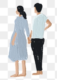 Png couple watercolor painting sticker, aesthetic minimal design, transparent background