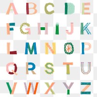 Colourful letters png element, patterned sticker on transparent background