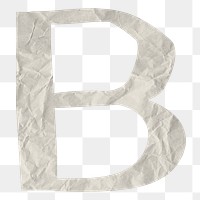 Capital B png element, white crumpled paper sticker on transparent background