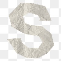 Png paper craft capital S element on transparent background