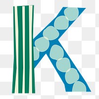 Patterned capital K png element, on transparent background