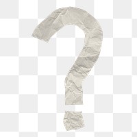 Question mark png element, white crumpled paper sticker on transparent background