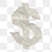 Png paper texture dollar sign sticker, transparent background