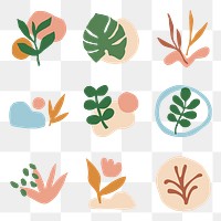 Botanical png stickers set, cute transparent background 