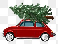 Christmas car png sticker, tree hauling on roof